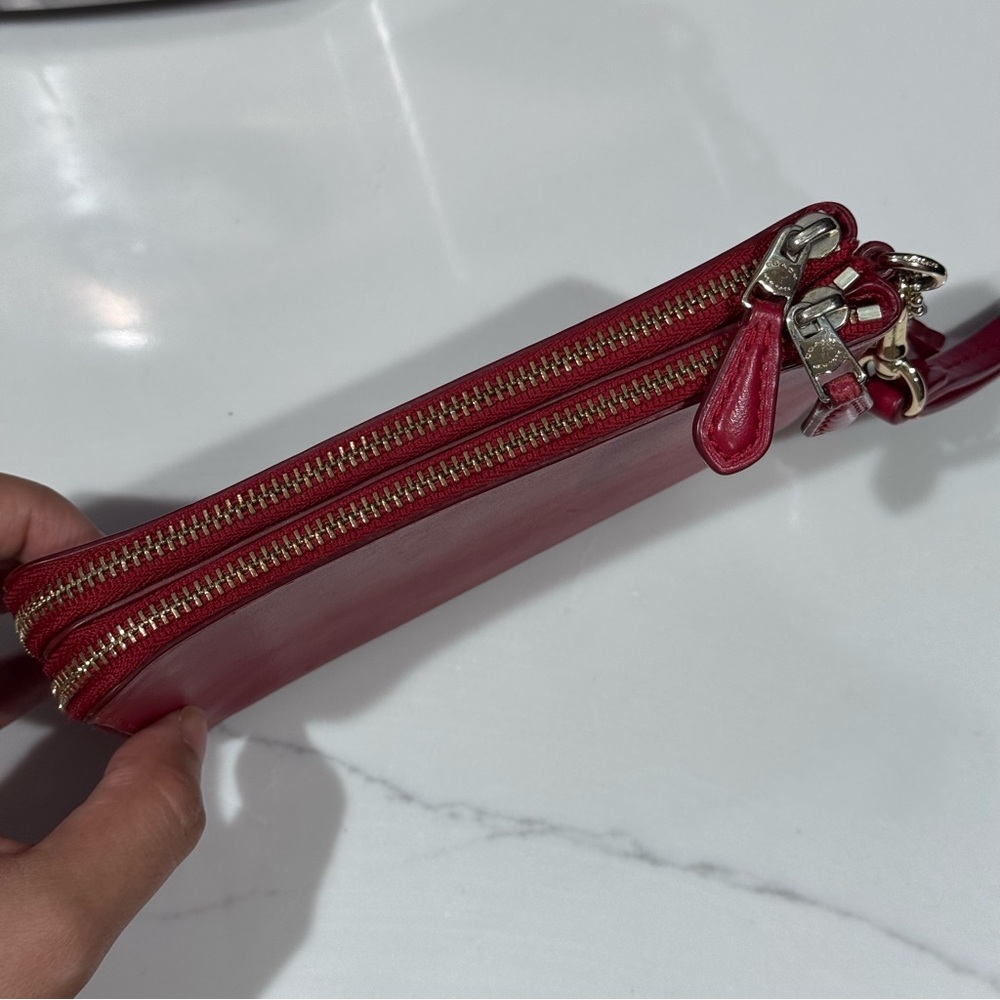 Coach • Wristlet Wallet • Red/Burgundy • Corner Zipper - Picture 12 of 15